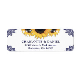 Etiqueta Navy Blue Lace Sunflower Return Address Wedding
