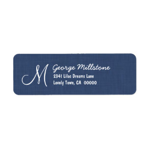 Etiqueta NAVY BLUE Lino impreso Texturado Monograma M