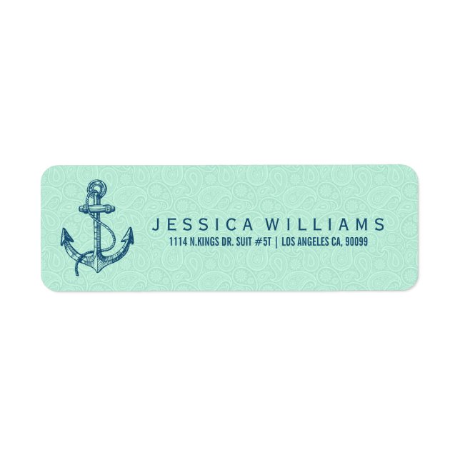 Etiqueta Navy Blue Nautical Boat Anchor & Stripes 2 (Frente)