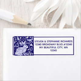 Etiqueta Navy Blue Rabbit Bunny Bird Floral Dedham Delft