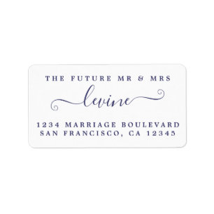 Etiqueta Navy Blue Script Future Mr Mrs Return Address