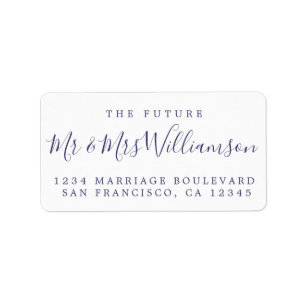 Etiqueta Navy Blue Script Future Mr Mrs Return Address