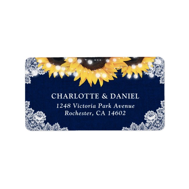 Etiqueta Navy Blue Sunflower Burlap Lace Address Labels (Frente)