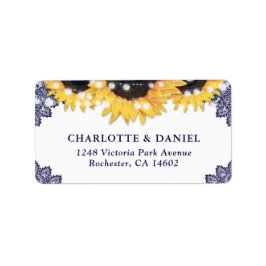 Etiqueta Navy Blue Sunflower Rustic Wedding Address Labels