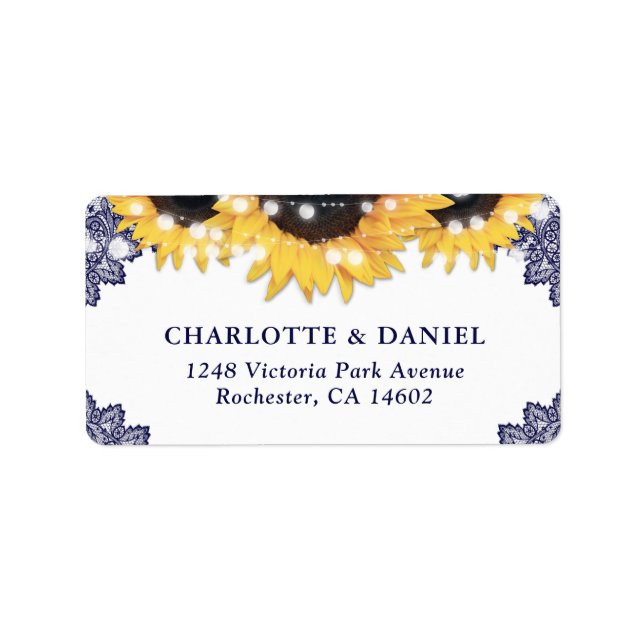 Etiqueta Navy Blue Sunflower Rustic Wedding Address Labels (Frente)