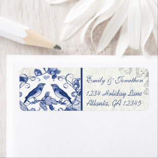 Etiqueta Navy Blue Vintage Love Birds Oak Tree Acorn Label