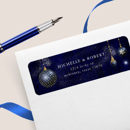 Etiqueta navy golden ornament holiday Return Address Label