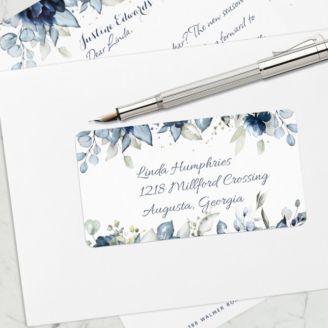Etiqueta Navy Peony Silver Dusty Blue Eucalyptus Mailing (Subido por el creador)