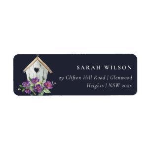 ETIQUETA NAVY RUSTIC COUNTRY FLORAL BIRD HOUSE DIRECCIÓN