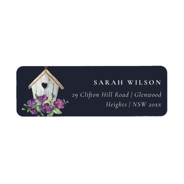 ETIQUETA NAVY RUSTIC COUNTRY FLORAL BIRD HOUSE DIRECCIÓN (Frente)