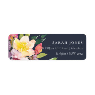 ETIQUETA NAVY YELLOW RUBOR BURGUNDY FLORAL BUNCH DIRECCIÓN