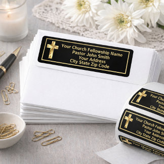 Etiqueta Negocio moderno de pastor de iglesia de oro y negr