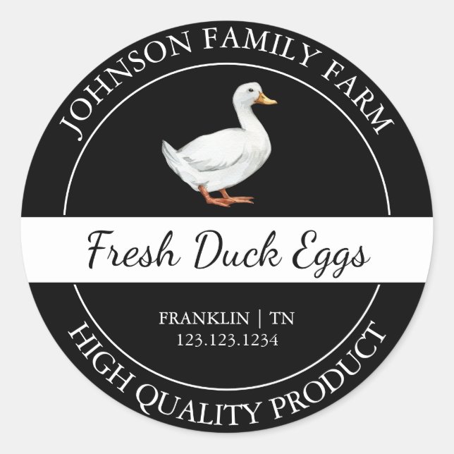 Etiqueta negra de huevo de pato fresco de granja (Anverso)