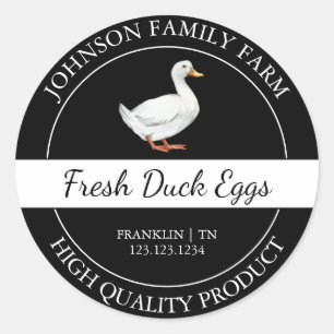 Etiqueta negra de huevo de pato fresco de granja