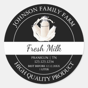 Etiqueta negra de la leche fresca de granja