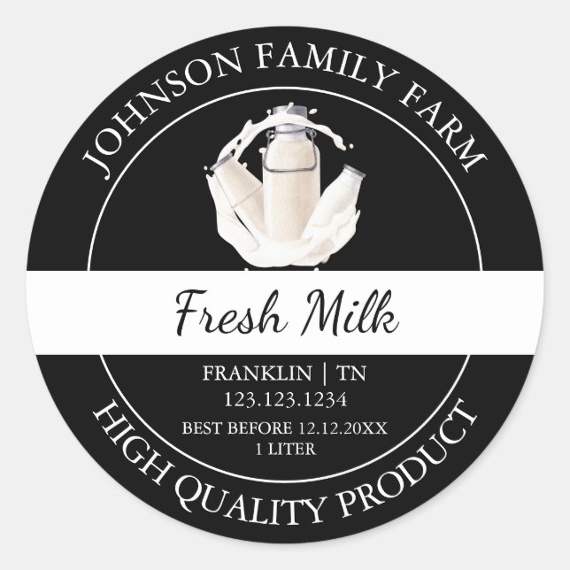 Etiqueta negra de la leche fresca de granja (Anverso)