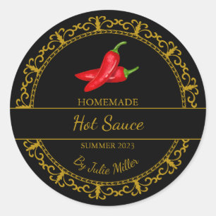 Etiqueta negra de salsa picante casera de oro vint
