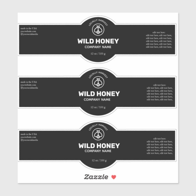 Etiqueta negra de vinilo de miel (Hoja)