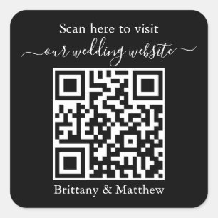 Etiqueta Negra para Boda con Código QR en Sitio We