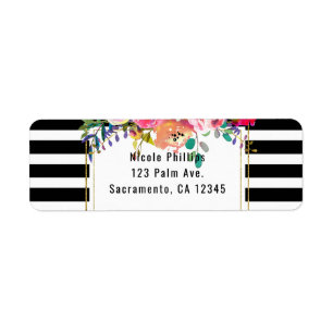 Etiqueta Negro Blanco Dorado Moderno Floral Glam Elegante C
