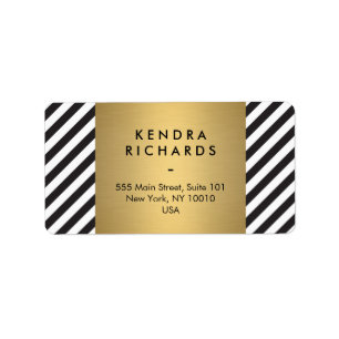 Etiqueta Negro Blanco Raya Dorado Minimalista Moderno