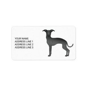 Etiqueta Negro Italiano Greyhound Cute Perro con texto Pers