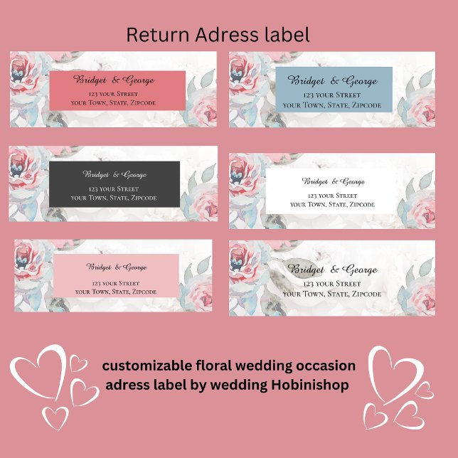 Etiqueta negro onix rosa de acuarela floral peony boda (different customizable floral wedding occasion
adress label by wedding Hobinishop )