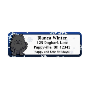Etiqueta Negro Pomeranian del dibujo animado del invierno