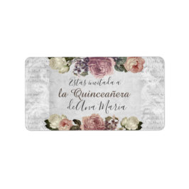 Etiqueta Negro y blanco moderno gris, Quinceanera victorian