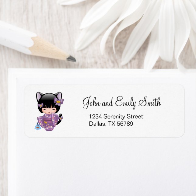 Etiqueta Neko Kokeshi Doll - Chica Geisha (In situ)