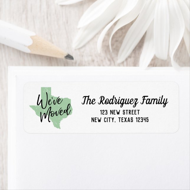 Etiqueta Neo Mint hemos mudado a Texas (In situ)