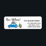 Etiqueta New Address blue fiat 500 Christmas gifts Label<br><div class="desc">New Address Blue retro fiat 500 Watercolor, hand painted After all the work and stress, tell them you have a new address! There is no better (and easier!) way to spread the news than adding a special address label to your mail. There are many different labels available, so pick the...</div>