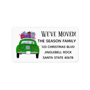 Etiqueta New Address Green Car with Christmas Gifts