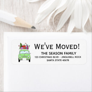 Etiqueta New Address green Fiat 500 with Christmas Gifts