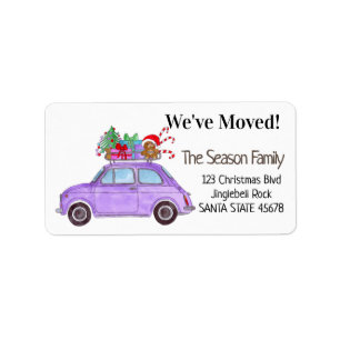 Etiqueta New Address Purple Car with Christmas Gifts