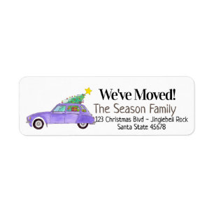 Etiqueta New Address Purple Car with Christmas Gifts