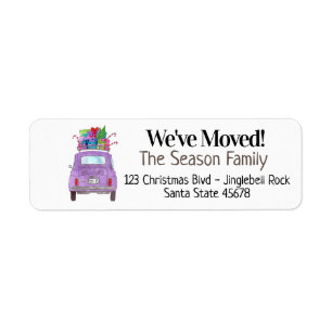 Etiqueta New Address Purple Fiat 500 with Christmas Gifts