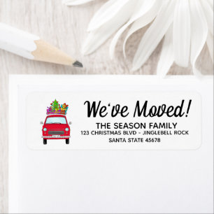 Etiqueta New Address Red Car with Christmas Gifts