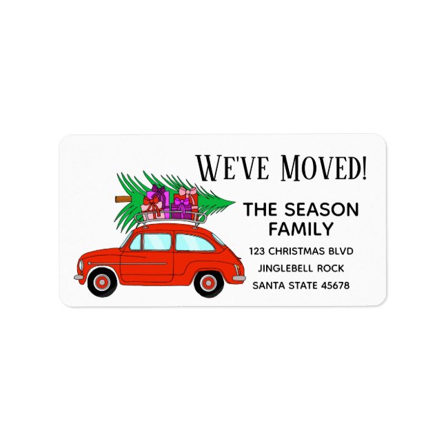 Etiqueta New Address Red Car with Christmas Gifts Label (Frente)