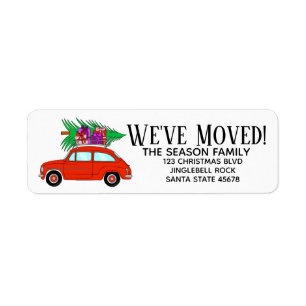 Etiqueta New Address Red Car with Christmas Gifts Label