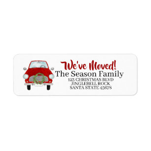 Etiqueta New Address Red car with Christmas wreath