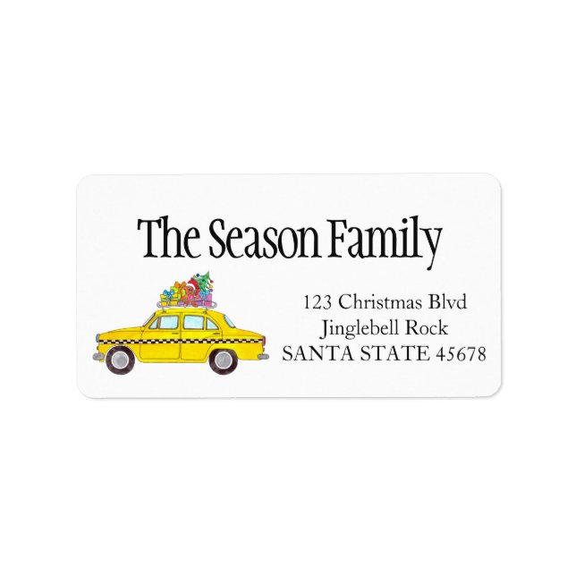 Etiqueta New York Yellow Cab Taxi with Christmas Gifts (Frente)