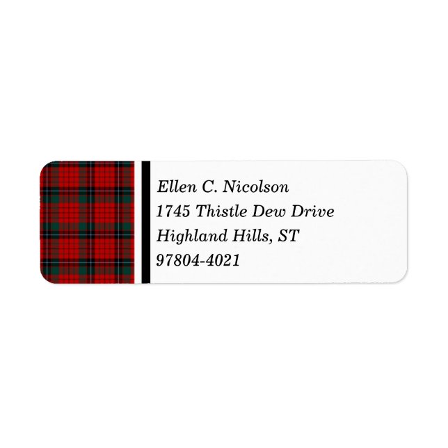 Etiqueta Nicolson Clan Red y Black Scottish Tartán (Frente)