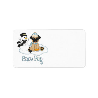 Etiqueta Nieve Adorable Pug - Pug y Snwoman
