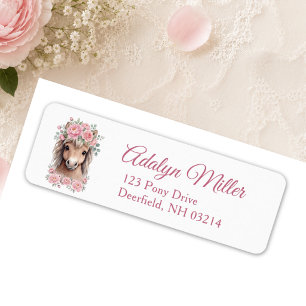 Etiqueta Niña Bonita Cumpleaños Caballo Floral Rosa Primero