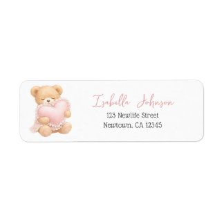 Etiqueta Niña con Oso de Peluche Rosa Personalizado