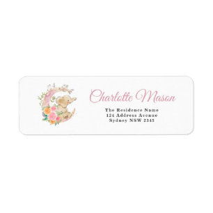 Etiqueta Niña Elefante Luna Floral Rosa Adorable