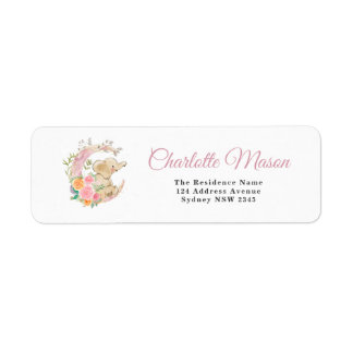 Etiqueta Niña Elefante Luna Floral Rosa Adorable