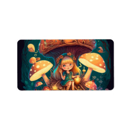 Etiqueta Niña eleva entre hongos