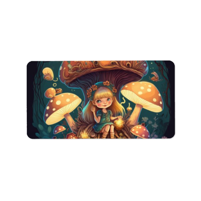 Etiqueta Niña eleva entre hongos (Frente)